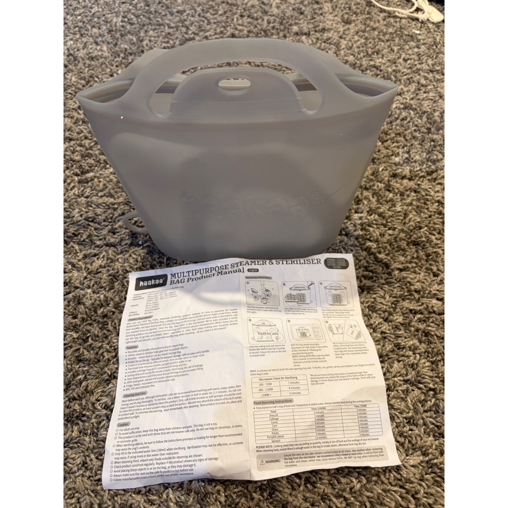 Haakaa Multipurpose Silicone Steamer Steriliser Bag Grey 1250ml Reusable Bag